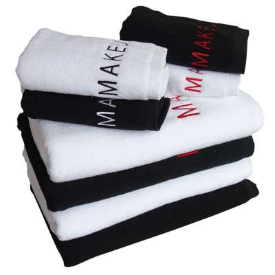 U-HomeTalk UT-TJ031 Free Shipping Custom Woven Beauty Spa Towel Hair 100% Cotton Black Salon Towel With Embroidery Logo