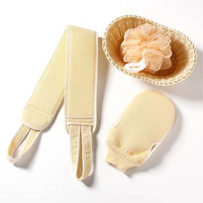 New Arrival 3PCS Skin Clean Bath Towel Set Exfoliating Bath Tool Scrub Bath Back Belt and Soft Shower Ball scrubber glove Set